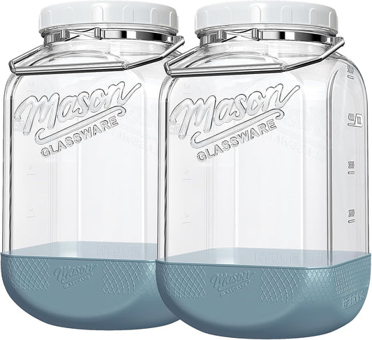 2 Pack 1.5 Gallon Large Glass Jar with Airtight Lid, Wide Mouth Glass Flour Sugar Storage Containers with Scale Marks for Pantry Organizers, Glass Canisters with Heavy-duty Handles & Non-slip Bases