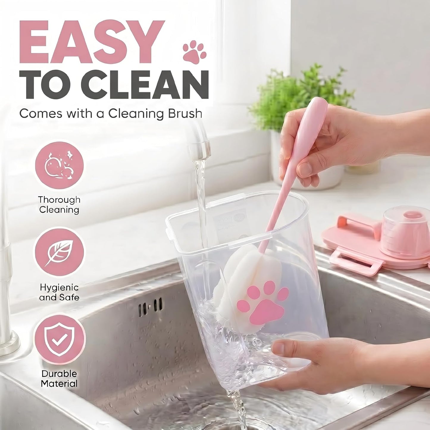 Dog Storage Container with cleaning brush,Measuring Cup,Portable Pet Food Containers with Upgraded Large Spout and Cup for Dogs,Cats,Birds,Small Animals(White)