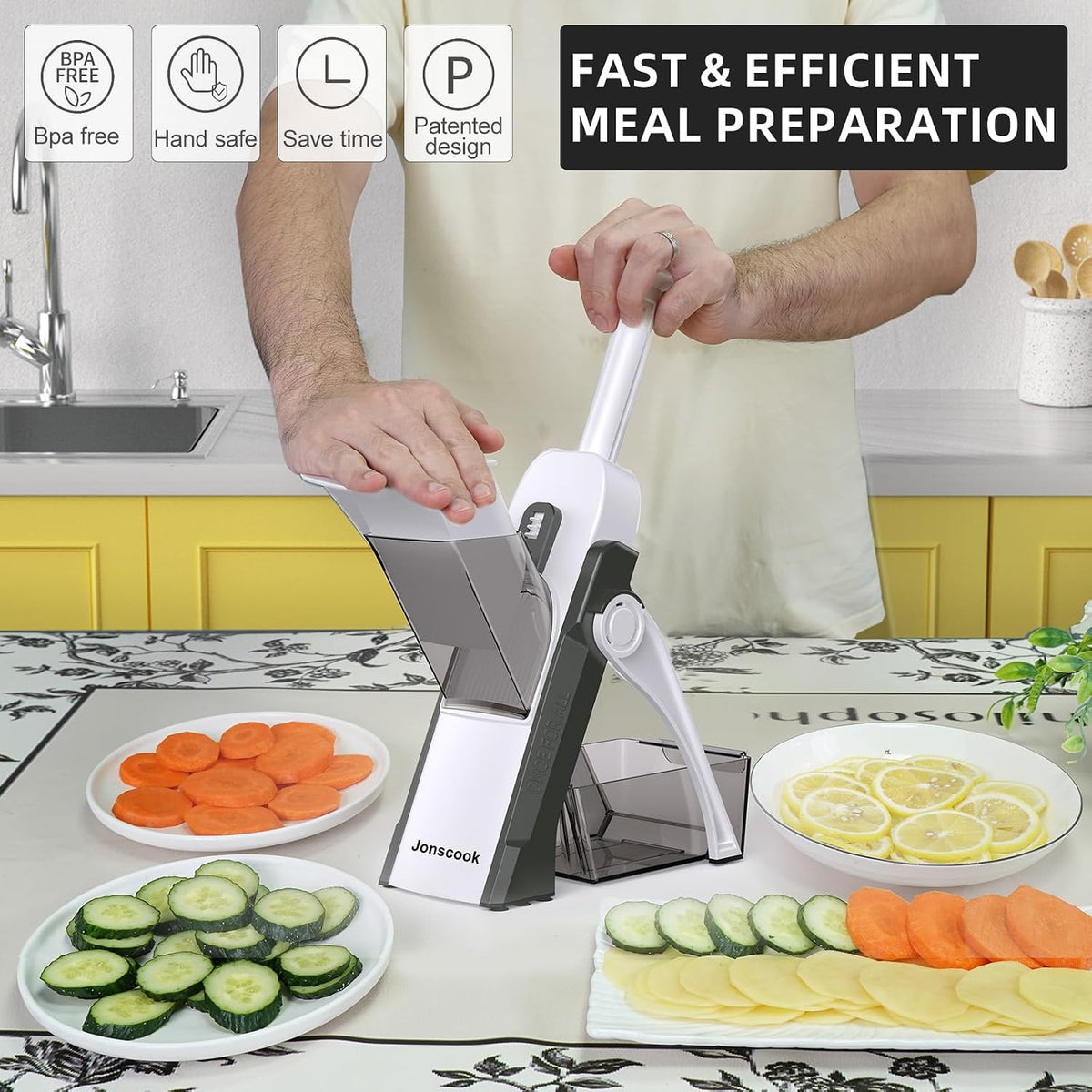 7-in-1 Safe Mandoline Slicer for Kitchen, Vegetable Slicer with Container