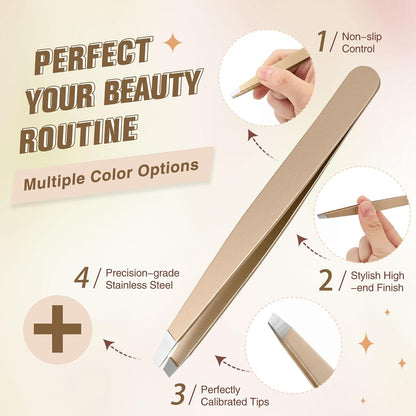 Mudder 12 Pcs Eyebrow Tweezers Set for Facial Hair Stainless Steel Slanted Tip Tweezers in Bulk for Men and Women(Silver)