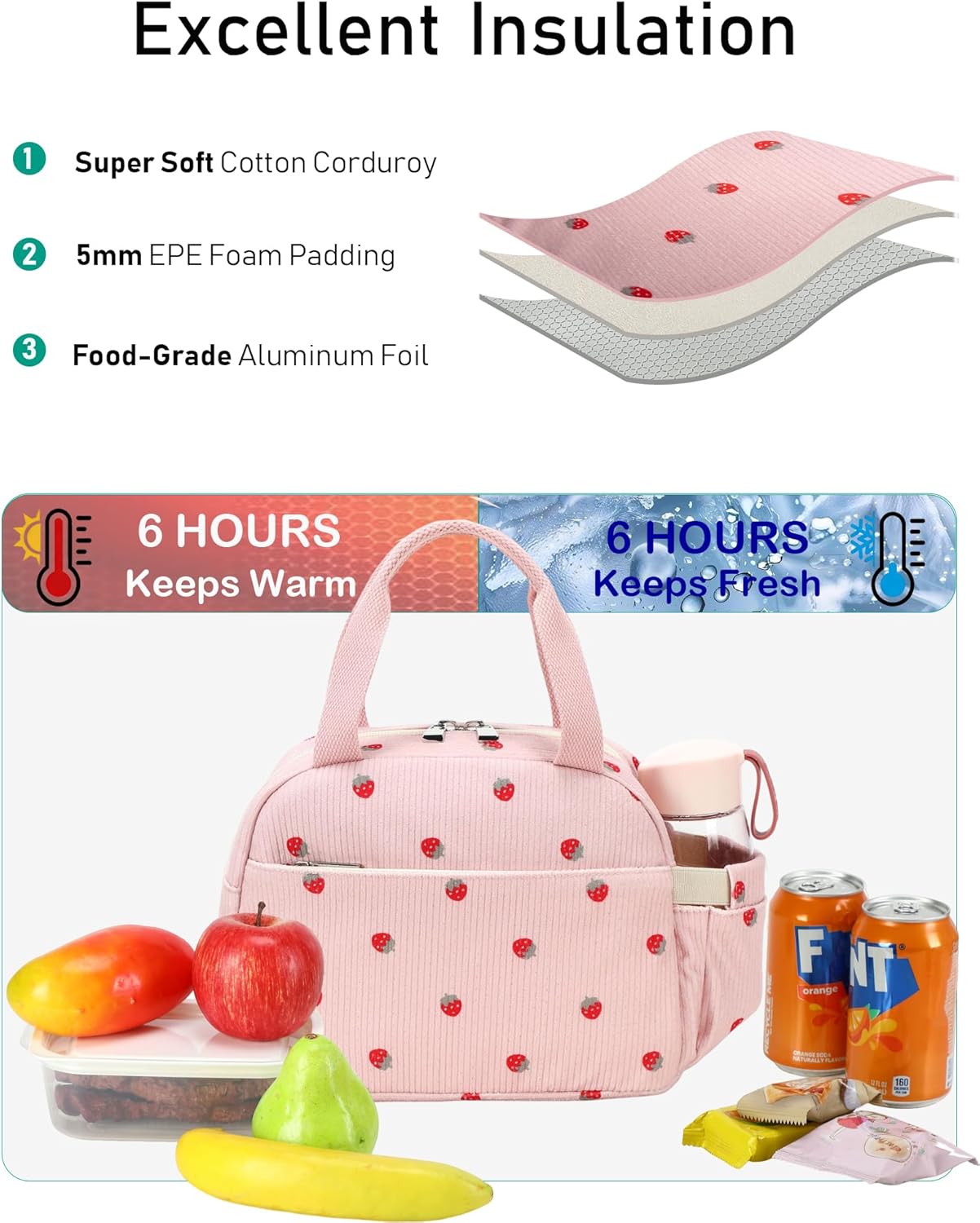Lunch Box Lunch Bag Insulated Lunchbox Cute Reusable Lunch Tote bags for School Work Picnic for Kids Girls Women (Pink Bowknot)
