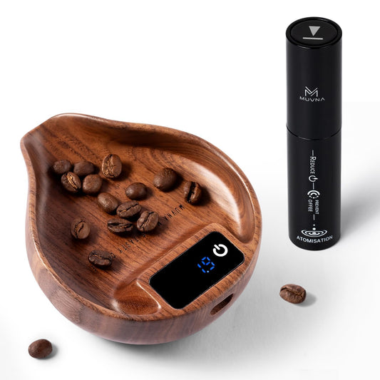 Walnut Coffee Bean Scale Set with Spritzer, Coffee Lover Gifts
