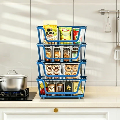 GAOKASE 4 Pcs Stackable Wire Baskets for Pantry Organizers and Storage,Vegetable Fruit Basket for Countertop,Kitchen Storage Metal Baskets,Produce Potato Onion Storage Bin-Black