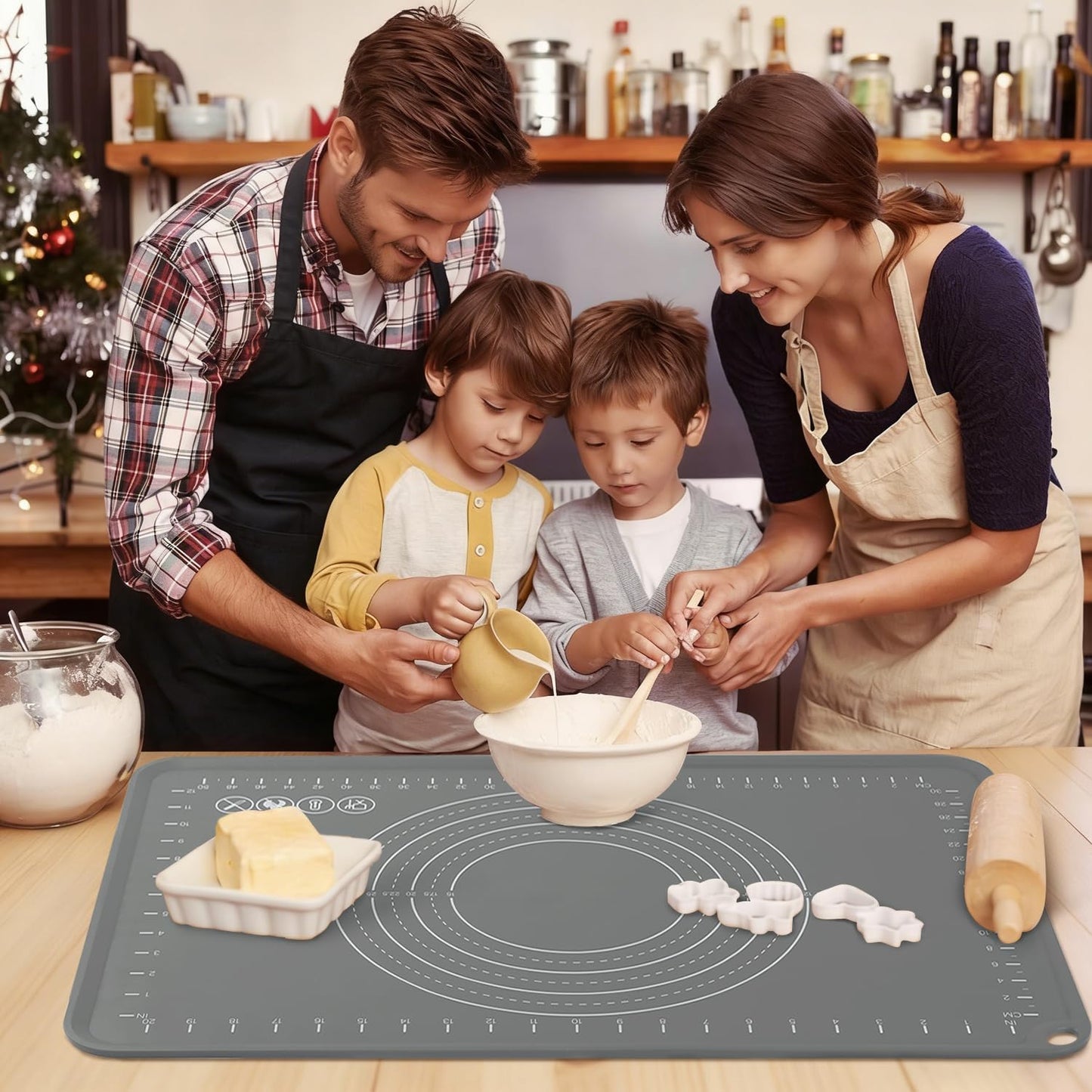 Extra Large Silicone Baking Mat for Countertops, Extra Thick 28" x 20" Non-Slip Pastry Mat with Raised Edges and Measurements, Food-Grade Dough Rolling Sheet for Kneading, Pizza, Bread,Fondant