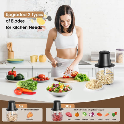 3-in-1 Upgraded Food Processor with Electric Chicken Shredder | 1.5L Bowls Vegetable Food Chopper, Dicer, Grinder with 250W Copper Motor One-Touch Shredder for Chicken,Nuts, Baby Food & Dough