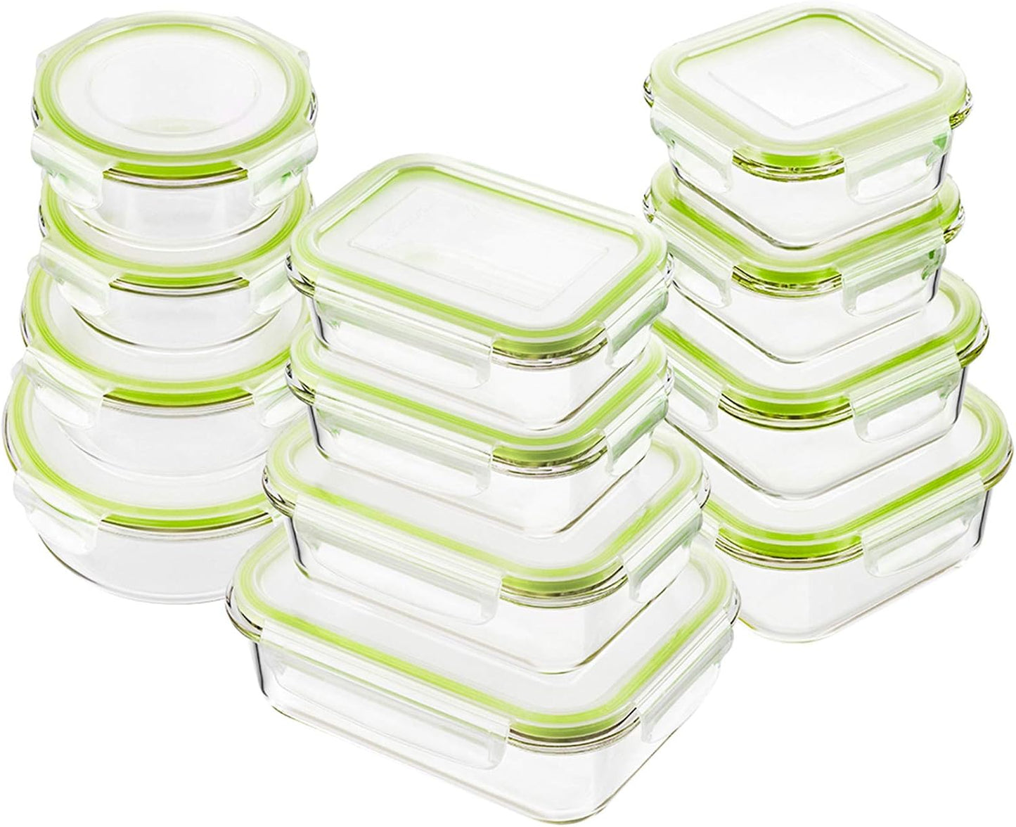 Bayco Glass Food Storage Containers with Lids, [24 Piece] Meal Prep, Airtight Bento Boxes, Leak Proof (12 lids & 12 Containers) - Blue