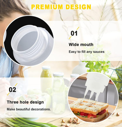 4Pack 23oz Plastic Squeeze Condiment Bottles 3 Holes Sauce Squeeze Bottle 680ml Squirt Bottles for Syrup Ketchup Dressing Oil Honey
