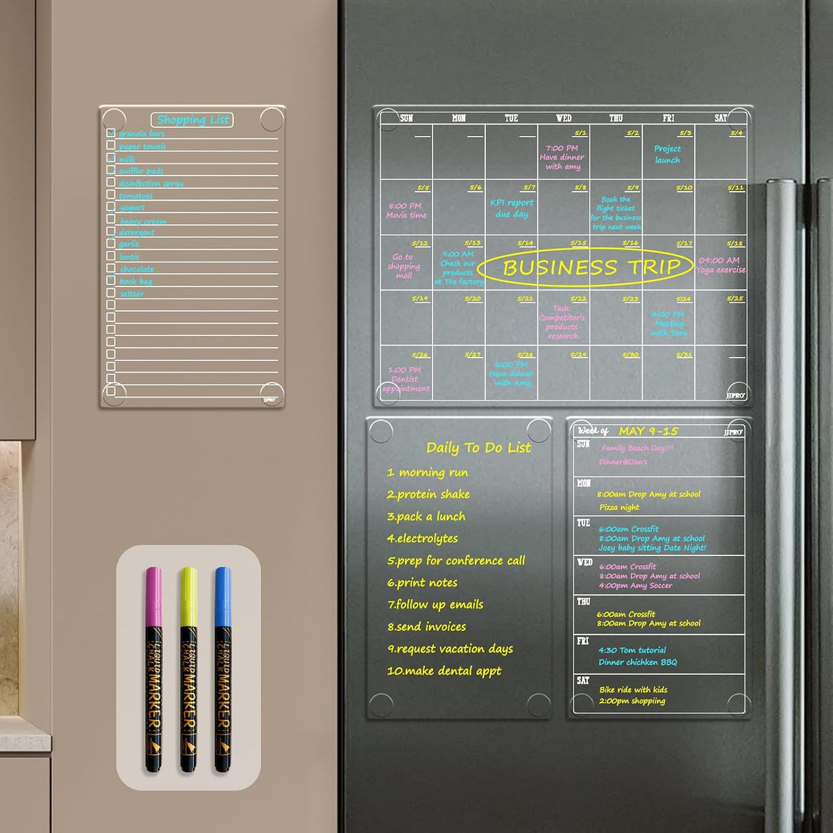 JJPRO Non-Magnetic Clear Weekly Planner & to Do List for Fridge, 8.5"x13" Dry Erase to Do List WhiteBoard,Reuasble Weekly Calendar for Refrigerator,Cabinet,Wall&Glass, All Smooth Surfaces