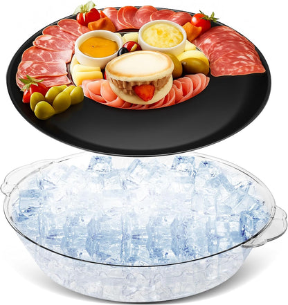 Baderke 3 Set 11.8" Chilled Serving Tray for Parties with Compartments Ice Chilled Party Platter Charcuterie Serving Board Cold Dish Dip for Fruit Seafood Vegetable Shrimp Cocktail (Gold)