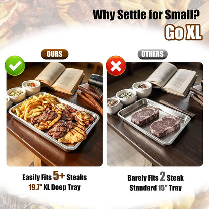 20" Stainless Steel Grill Carry System, 4-Piece Deep & Shallow Trays with Lid and Cutting Board, for BBQ Meat Marinating, Carrying & Serving