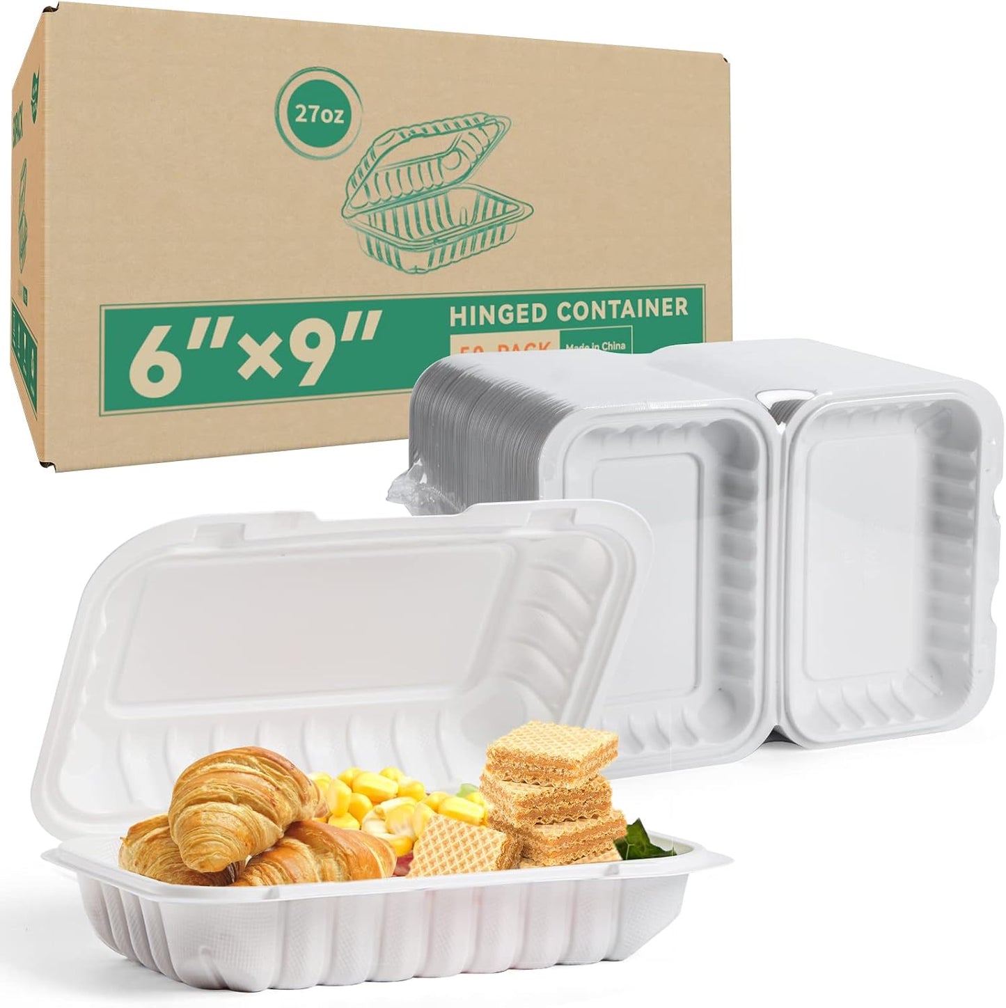 Takeout Container Mineral Filled PP Plastic - 7.8 Inch 30oz 65 Pack BPA Free 3 Compartments Shrink Wrap Bento Box | Freezer & Microwave Safe for Picnic | Black Reusable & Disposable Containers