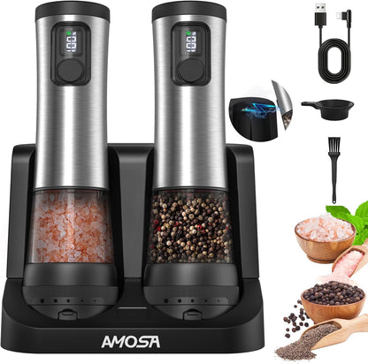 Electric Salt and Pepper Grinder Set, 2 in 1 Dual Bins USB Rechargeable