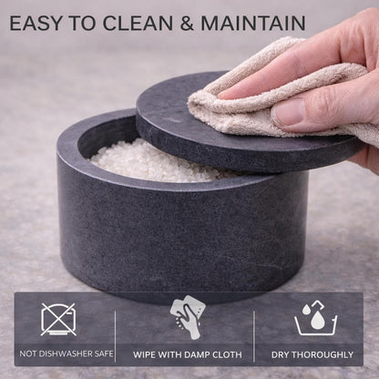 Round Marble Salt Box With Lid, 3.5" x 2"