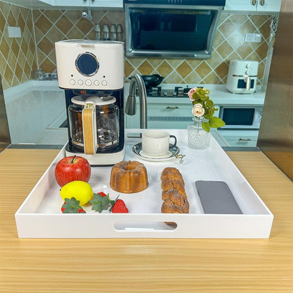 White Rectangular 14x20 Inches Acrylic Ottoman Tray Decorative Serving Tray with Cutout Handles Organizer Tray on Coffee Table Countertop Big Breakfast Bed Tray Living Room Appetizer Serving Food
