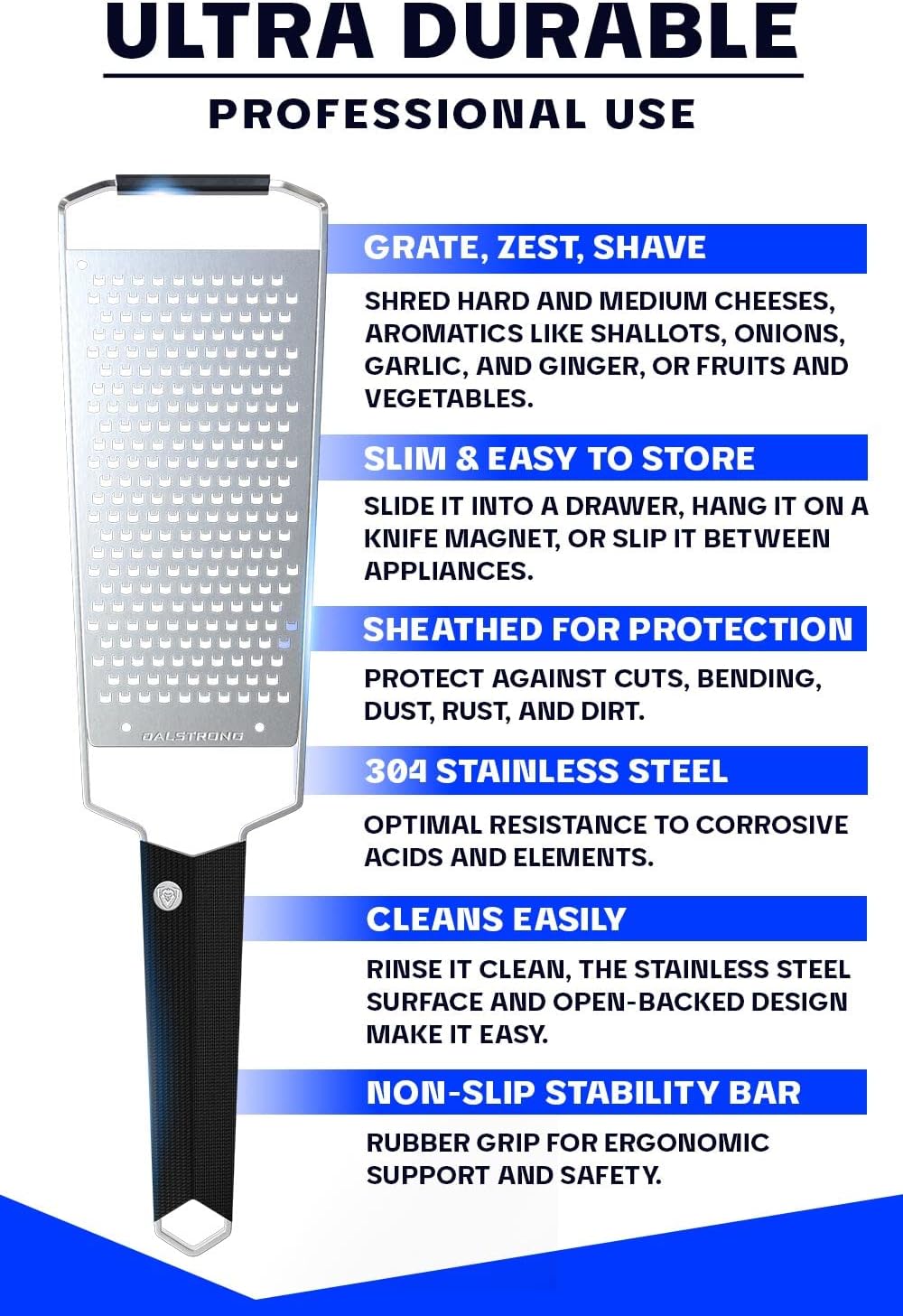 Dalstrong Wide Cheese Grater - Coarse Stainless Steel Blade