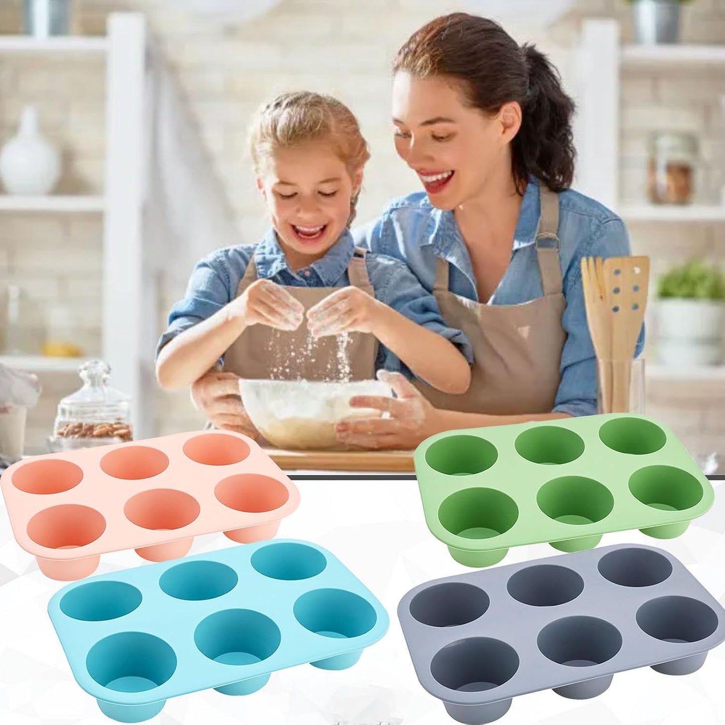24 Cups Silicone Mini Muffin Pan Set, Nonstick Mini Cupcake Pans, BPA Free Small Muffin Tin for Baking, Set of 2 (Green+Purple)