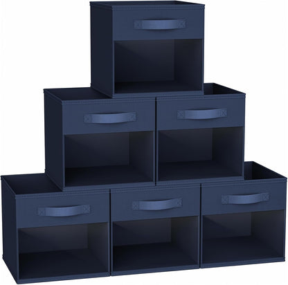 DIMJ Storage Cubes, 11x 11 inch Cube Storage Bin, 6 Pack Closet organizers and storage Bins with Window, Collapsible Baskets with Handle for Shelves, Clothes, Toys, Books (Grey)