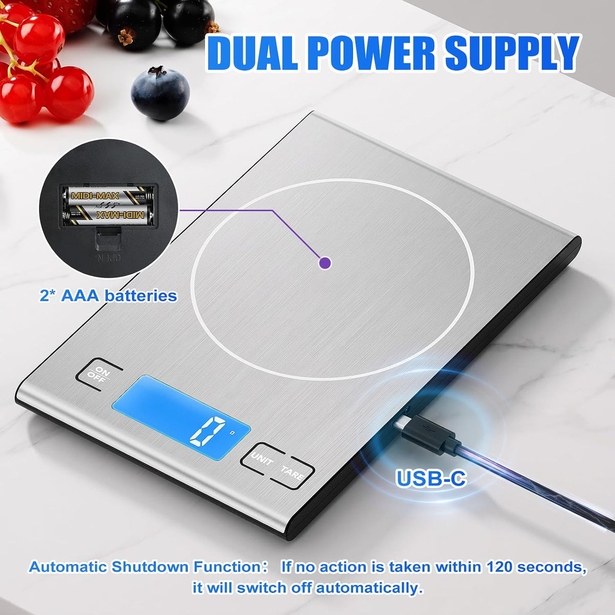 33lb Rechargeable Food Scale, Diyife 304 Stainless Steel Kitchen Scale