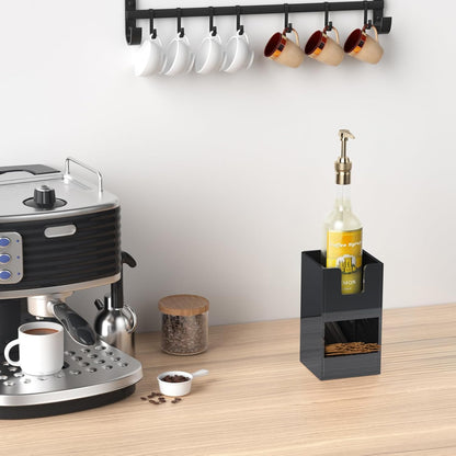 Coffee Condiment and Cup Organizer - 2-Tier Upright Cup and Lid Holder with Straw Organizer 2 Compartments Clear Acrylic Cup Dispenser for Restaurant Breakroom Coffee Station Countertop