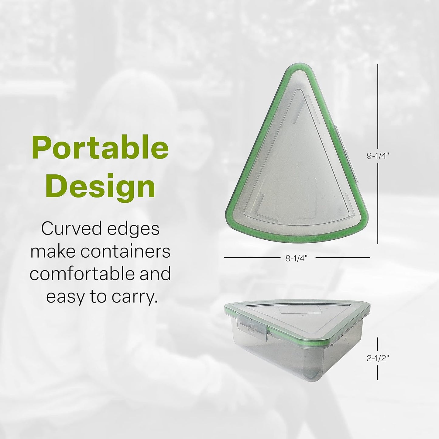 MyGo Container Large To-Go 3-Compartment Food Containers, Pack Of 3, 9-3/8" X 9-3/8" X 2-1/2", Reusable, Microwave Safe, NSF Certified, Smoke/Green