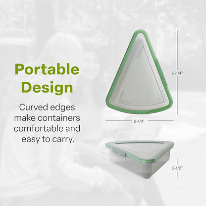 MyGo Container Large To-Go 3-Compartment Food Containers, Pack Of 3, 9-3/8" X 9-3/8" X 2-1/2", Reusable, Microwave Safe, NSF Certified, Smoke/Green