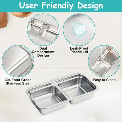 Stainless Steel Snack Containers, 6-Pack Reusable Grab and Go Containers with Lids, Dual Compartment Bento Box for Travel, Camping & Lunch Prep