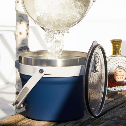 COKTIK 7L Vacuum Insulated Ice Bucket with Lid and Scoop& Tongs，Large capacity Stainless Steel Beverage Bucket for Cocktail, Champagne, Wine, Beer，Large Parties（Milk White Suit）