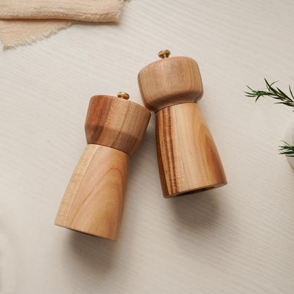 Pepper Grinder, Pepper Mill with Adjustable Stainless Steel, Acacia Wood, 14 cm/5 inch Height, Bottom Dia: 6 cm/2.36 inch (Tray is NOT Included)