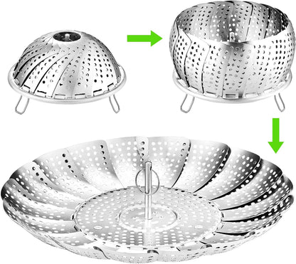 Vegetable Steamer Basket for Cooking 304 Stainless Steel Veggie Food Steamer Basket, Folding Expandable Steamers to Fit Various Size Pot (5.9" to 10")