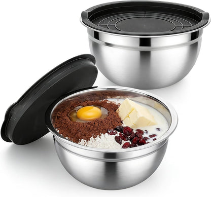 Beasea Stainless Steel Mixing Bowls, 5 Pack 1.5 QT Stackable Nesting Mixing Bowls with Airtight Lids, Metal Bowl with Lid for Baking, Meal Prepping, Salad, Serving, Food Storing
