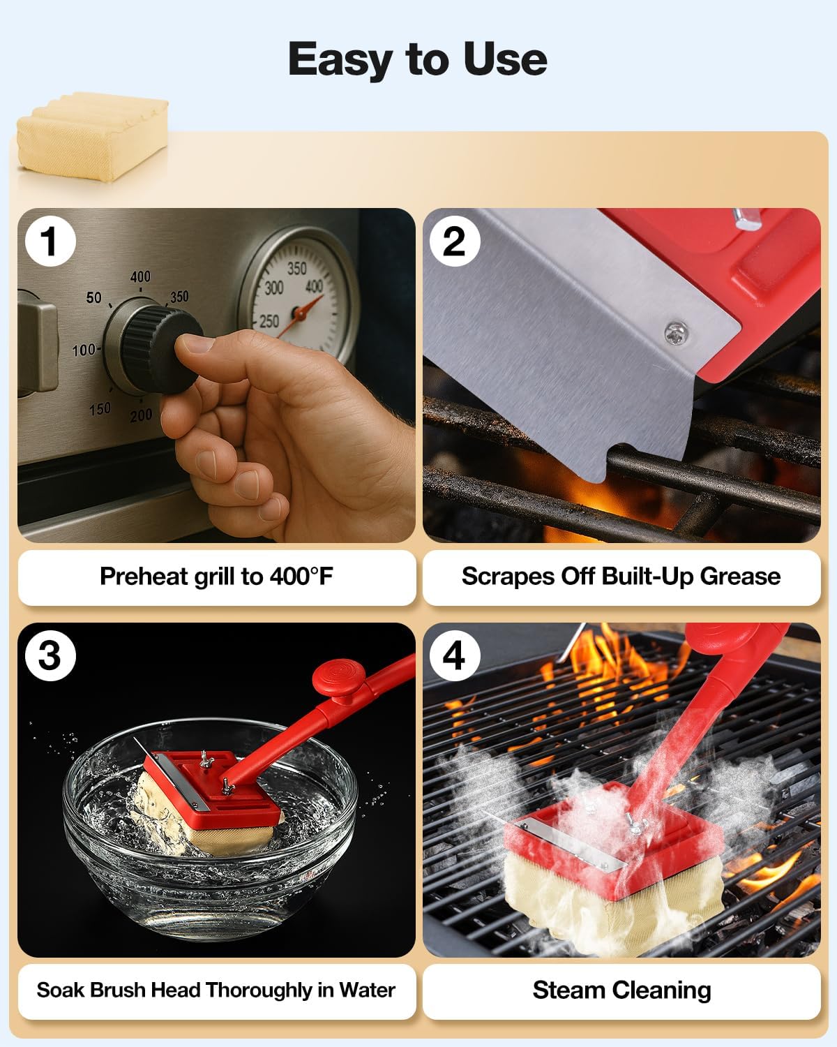 Grill Brush Bristle Free, Safe Non Metal Wire with Scraper 10 Replacement Heads, Steam Grilling Grate Cleaning Tool, BBQ Cleaner Accessory Kit Set, Outdoor Cast Iron Barbecue/Barbeque Scrubber