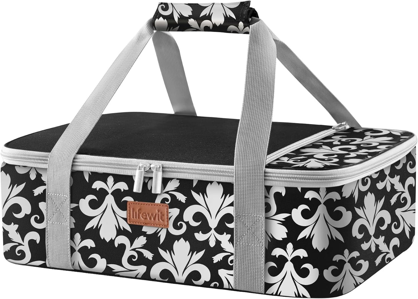 Lifewit Insulated Single Decker Casserole Carrier for Hot or Cold Food, Lasagna Lugger Holder Fits 9" x 13" Baking Dish, Thermal Lunch Tote Bag for Potluck Parties, Picnic and Cookouts, Black