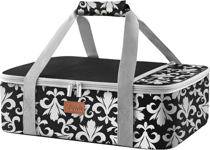 Lifewit Insulated Single Decker Casserole Carrier for Hot or Cold Food, Lasagna Lugger Holder Fits 9" x 13" Baking Dish, Thermal Lunch Tote Bag for Potluck Parties, Picnic and Cookouts, Black