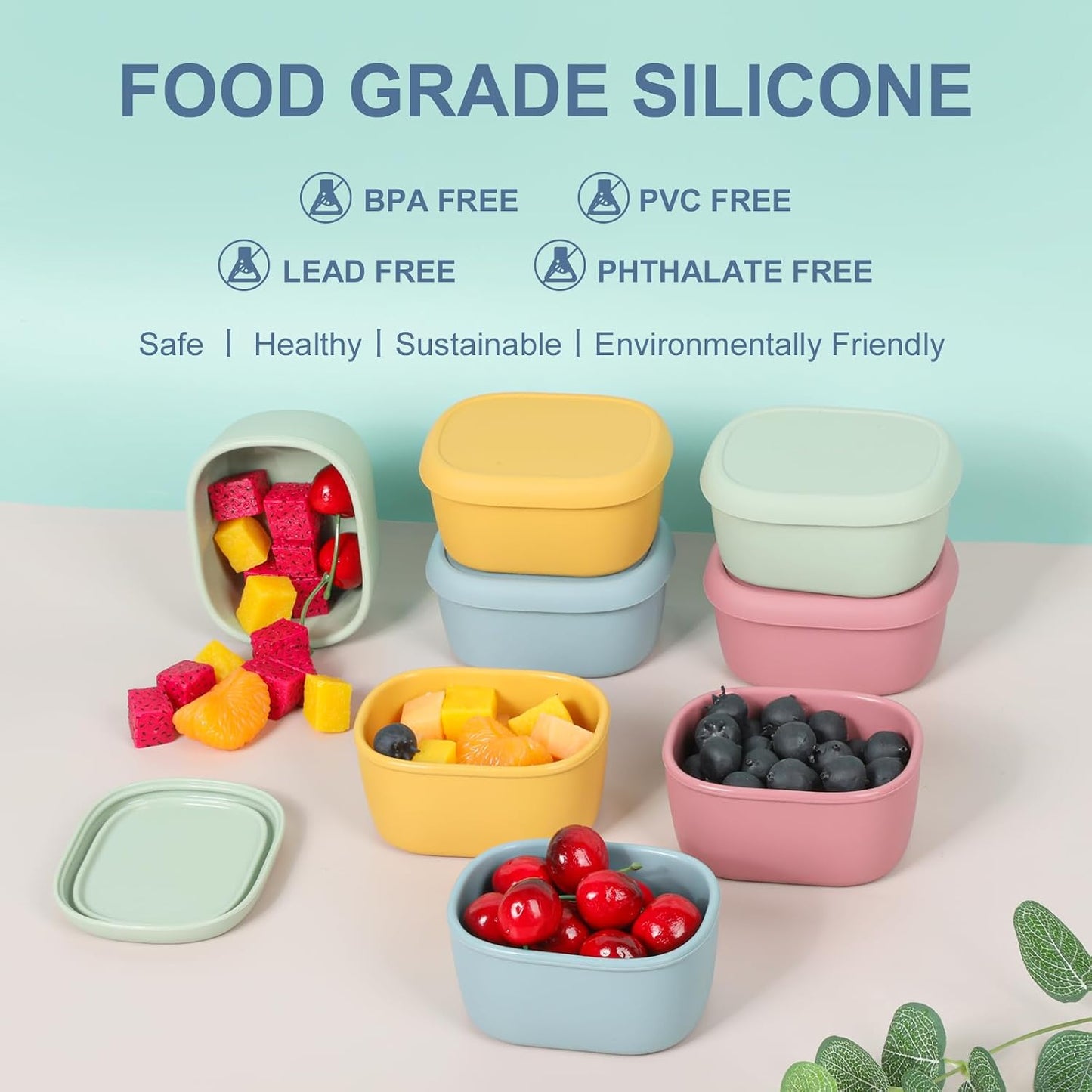 4 Pcs Silicone Food Storage Containers with Lids，BPA Free Reusable Silicone Storage Containers for Food Freezer Containers Freezer Dishwasher Safe (33.8oz, 20oz, 10oz, 6.7oz)