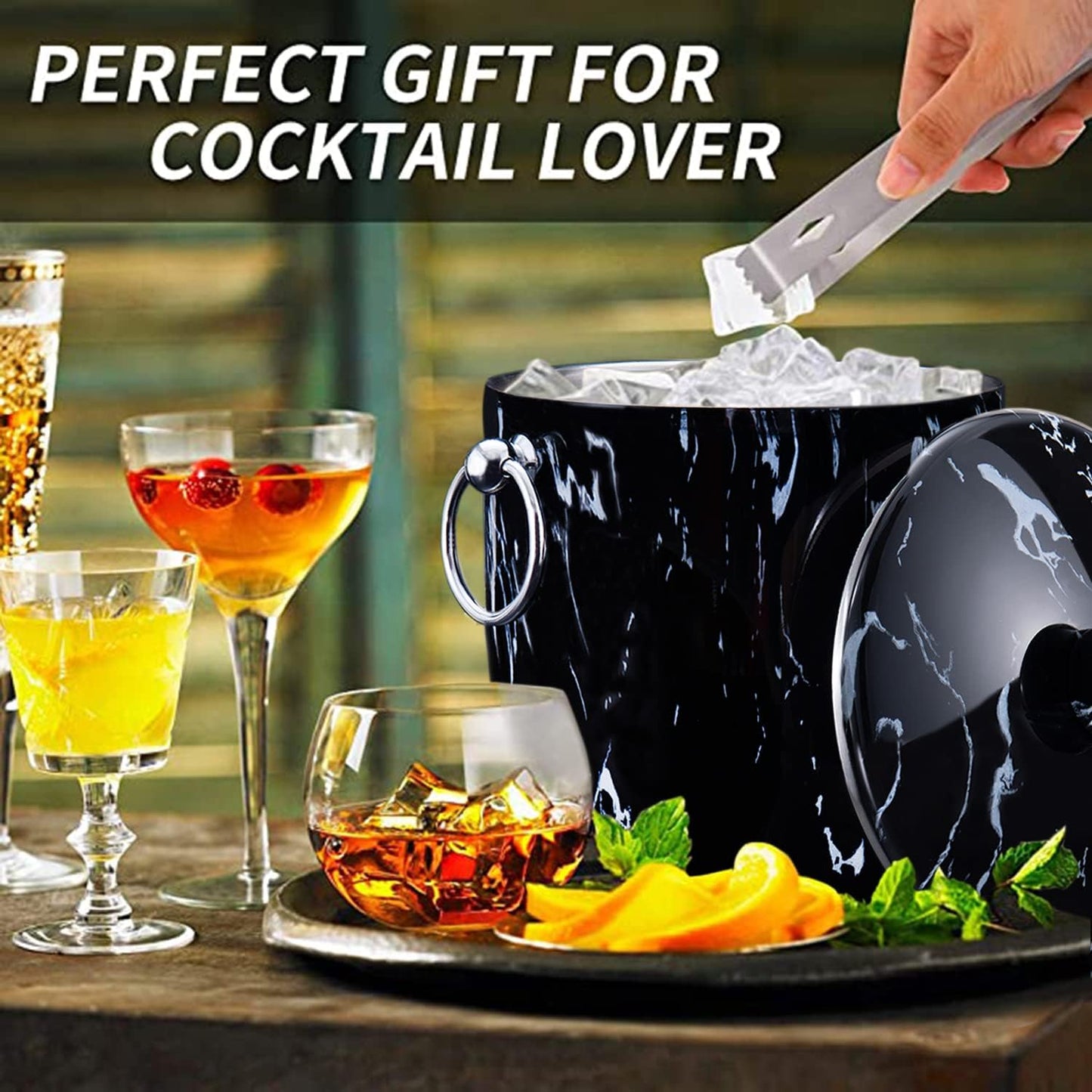 Ice Bucket with Lid, Scoop, Tongs and Strainer - Well Made Insulated Stainless Steel Keep Ice Frozen Longer - Ideal for Cocktail Bar, Parties, Chilling Wine, Champagne - 3 Liter (Stainless Steel)