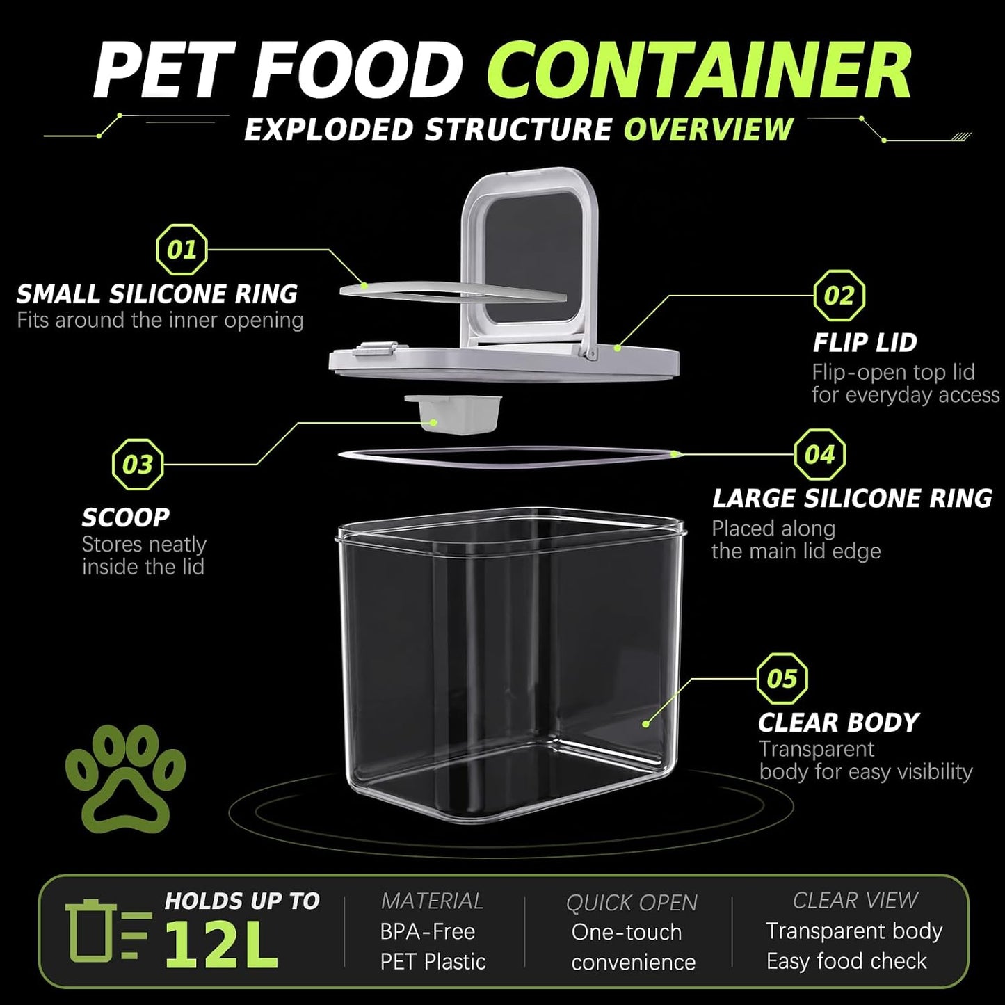 LivLab Mker Dog Food Storage Container - 6L/6KG/10LBS Pet Food Storage Containers With Lids & Scooper, BPA Free Airtight Storage Containers Store Dry Food For Kitchen Pantry