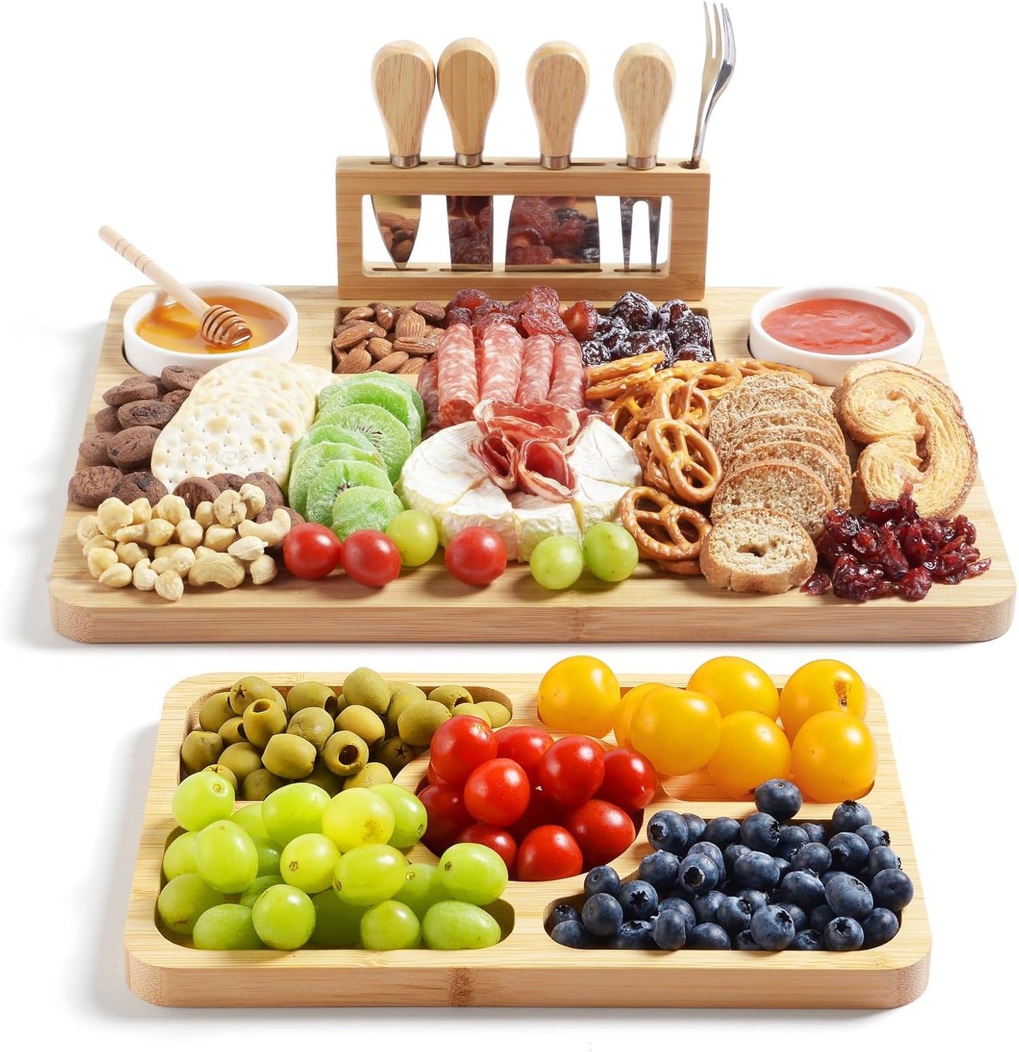 ROCIRLAB Bamboo Charcuterie Boards (23"×11"×0.8") and Knife Set, Lightweight Cheese Board and Platter, Unique Gift for Housewarming, Anniversary & Wedding, Mother's Day and Christmas for Women…