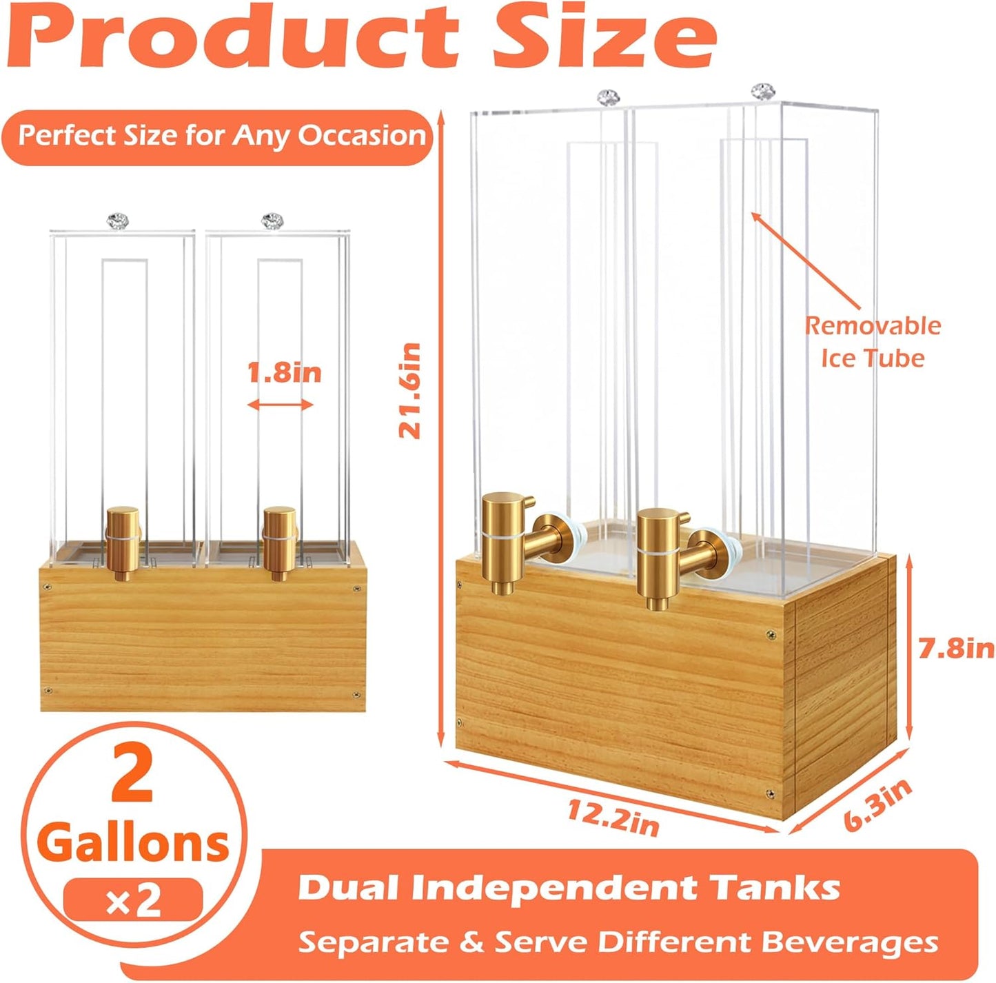 Beverage Dispenser with Stand, 4 Gallon Dual Drink Dispenser Stand, Large Drink Dispenser for Party, Wood Stand