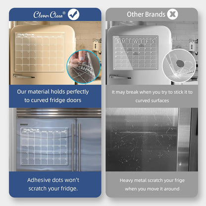Clear Non-Magnetic Meal Planner Set for Fridge - Dry Erase Transparent Menu and List Board - Sticks to Wall, Glass, Door, Any Smooth Surfaces