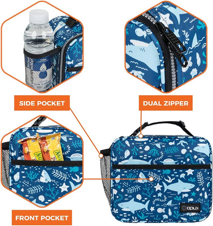 opux Insulated Lunch Bag Kids, Lunch Box for School Boy Girl, Leakproof Small Reusable Compact Soft Mini Cooler Bag, Toddler Small Lunch Boxes Kit Pail with Front Side Pockets (Purple)