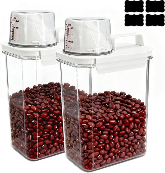 Upgraded Cereal Storage Container Set of 2 - 1600ML (54oz) Airtight Food Storage Organizer with Pour Spout & Measuring Cup for Rice, Flour, Sugar, Oatmeal, Pet Dog Cat Bird Food Dry Food Keep Fresh