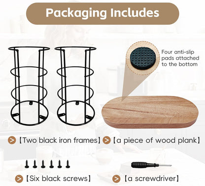 Metal 2-Compartment Coffee Cup Dispenser with Wood Base, Disposable Cup, and Lid Organizer for Countertop, Suitable for Gyms, Offices, Kitchens, Cafes（Black）