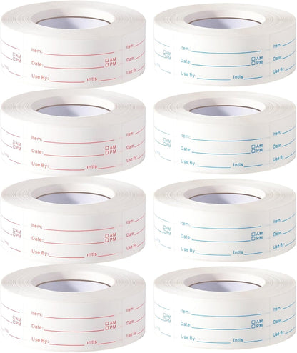 2 Rolls 1000 Pieces Removable Food Labels, 1 x 2 Inch Date Stickers for Freezer, Refrigerator Food Containers - Easy to Write On