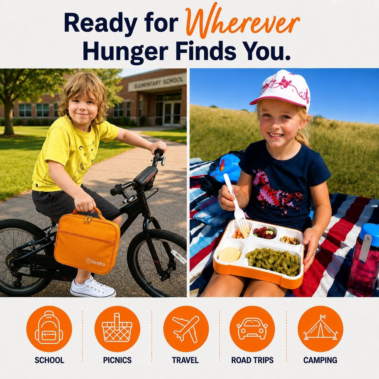 kinsho Lunch Box for Kids Boys Girls - Bento Box Set with Insulated Bag and Ice Pack, 6 Compartment Leak Proof Food Container, BPA-Free, Microwave Safe, Ideal for School & Work, Teal