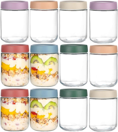 Artcochan Overnight Oats Containers with Lids 16 oz Glass Jars 6 Pack Glass Mason Jars with Airtight Lids, Perfect for Oats, Yogurt, Chia Pudding, Snack