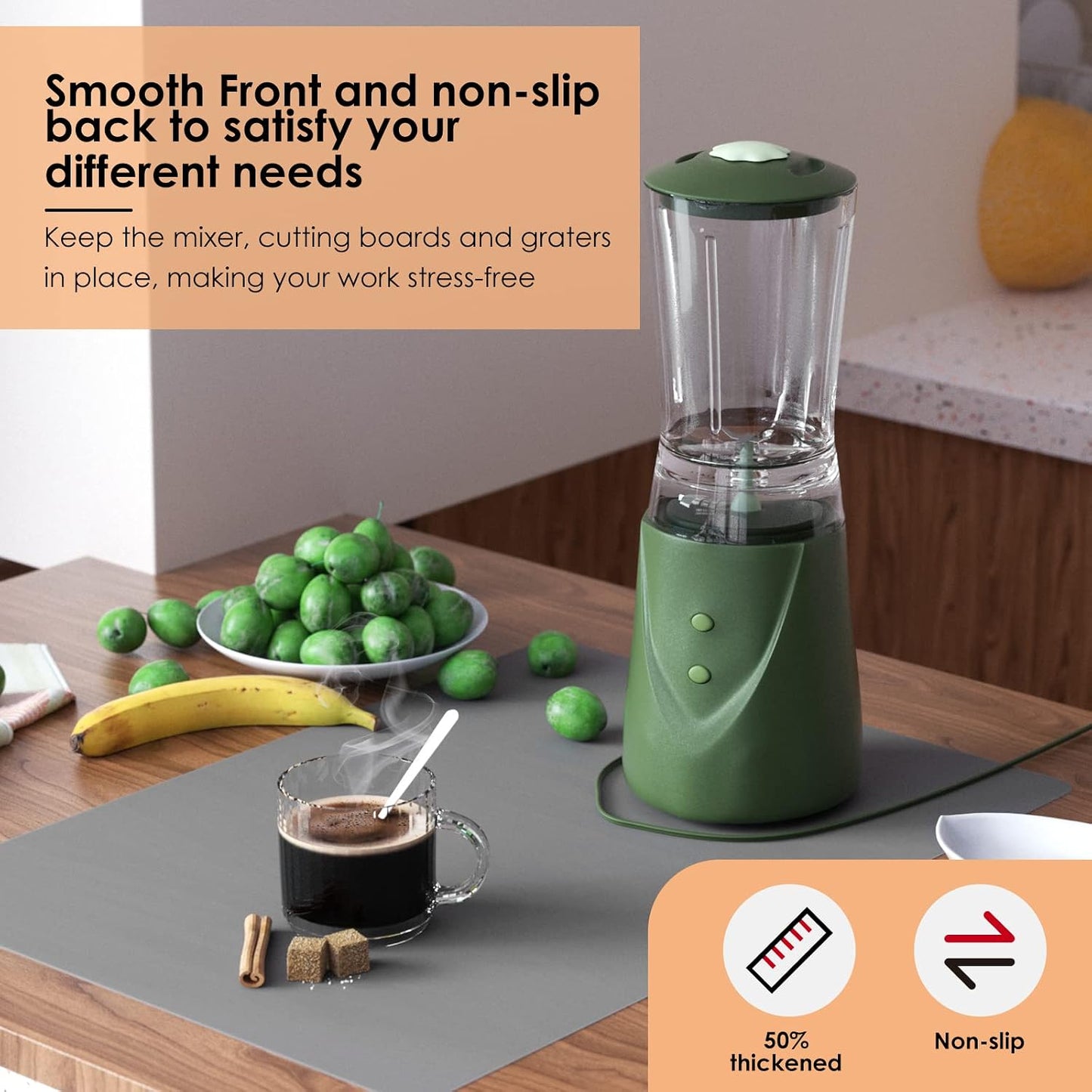 KitchenRaku Extra Large Silicone Mat for Kitchen Worktop Protector, Thickened Nonstick Heat Resistant Countertop Mat, Nonskid Placemat, Craft Mat, Table Mat (Grey, 23.6"x31.5")