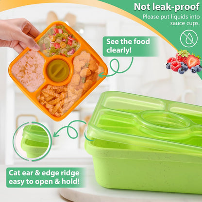 Bento Snack Box Containers for Adults Kids, 4 Pack Lunchable Meal Prep Containers Reusable, Stackable Bento Lunch Box, Food Storage Prep Containers with Lids and 4 Sauce Cups, Pastel Color, Clear Lid