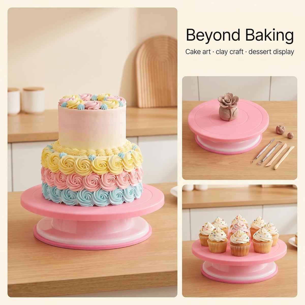 3 Pcs 11 Inch Rotating Cake Turntable, Smooth 360° Revolving Cake Stand