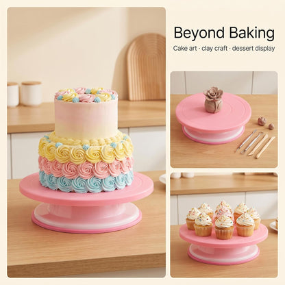 3 Pcs 11 Inch Rotating Cake Turntable, Smooth 360° Revolving Cake Stand