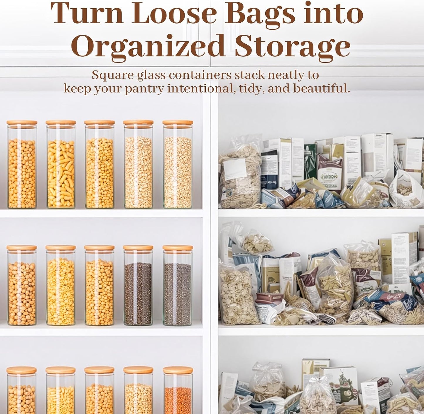 77L Glass Storage Containers with Lids [Multi-Size Set of 5], Airtight Glass Canisters for Kitchen & Pantry Organization, Clear Food Jars for Pasta, Cereal, Flour, Sugar, Coffee, Nuts & Snacks